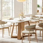 Tribesigns Dining Table for 4, 47.3 Inch Rectangular Farmhouse Kitchen Table with Gloss White Tabletop & Natural Wood Legs, Perfect for Kitchen, Dining Room, Living Room, or Apartment