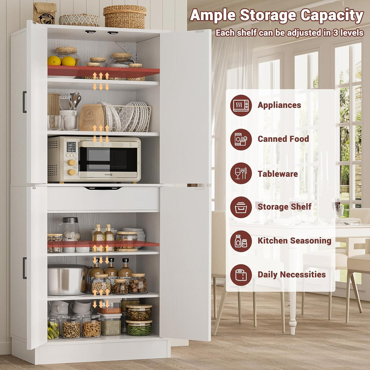 Unikito 71" Tall Kitchen Pantry Storage Cabinet with Farmhouse Barn Doors | Storage Drawer, Adjustable Shelves, Wooden Freestanding Cupboard, Versatile for Kitchen, Dining Room, Bathroom, Utility Room