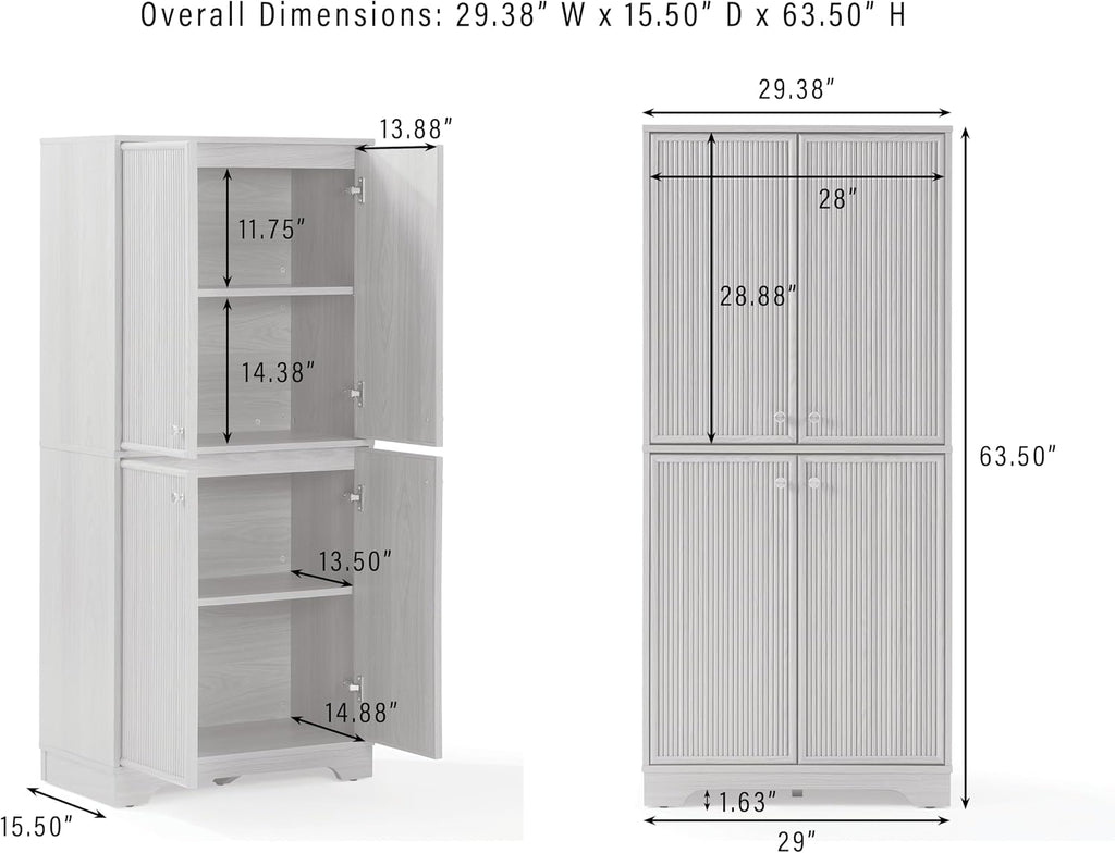 Crosley Furniture Naomi Modern Reeded Kitchen Pantry Storage Cabinet, Dining, Laundry Room, Bathroom, Walnut