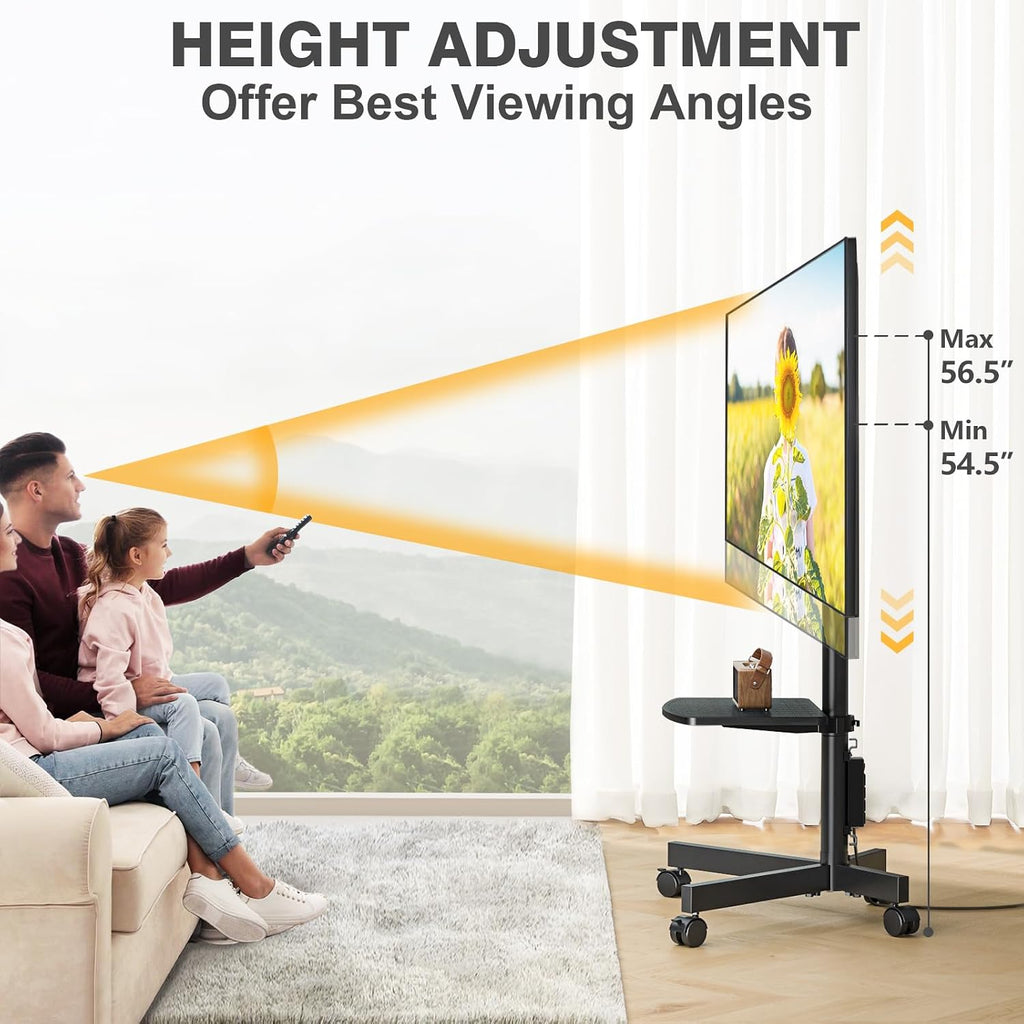 TVON Mobile TV Stand with Power Outlet for 23-65 Inch TVs up to 88 lbs | Tilt Rolling TV Cart with Height Adjustment & Locking Wheels, Portable TV Stand for Bedroom, Office, Max VESA 400x400mm