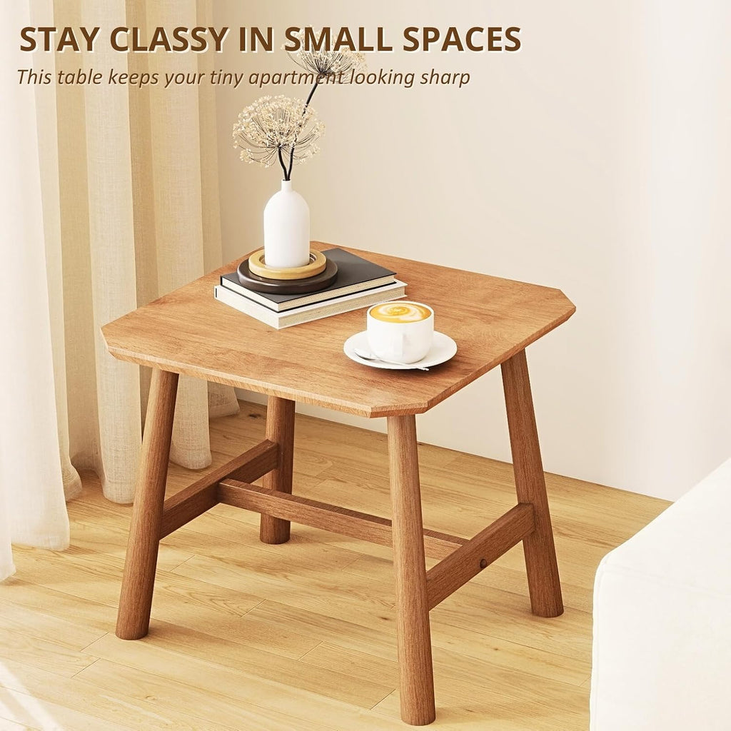 HEAH-YO Natural Wood End Table, 20" Farmhouse Side Coffee Table for Small Space, Space-Saving Nightstand for Living Room Bedroom Dorm, 20" W x 20" D x 18" H