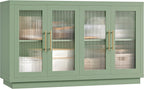 FOTOSOK Buffet Cabinet with Storage, 55.1" Large Sideboard Cabinets, Modern Sideboard Kitchen Cabinet with 4 Fluted Glass Doors, Wood Coffee Bar Buffet Table for Kitchen, Green