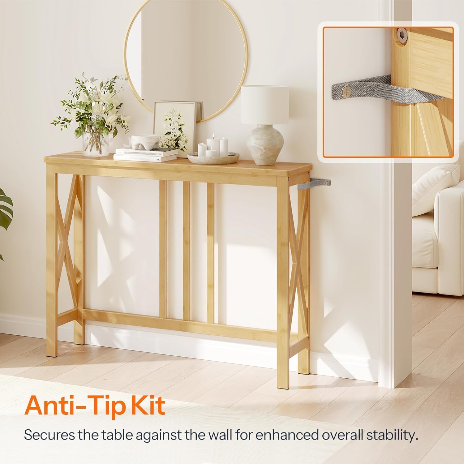 HOOBRO Narrow Console Table, Sofa Table for Entrance, 39.4" Long Entryway Behind Couch Table, Bamboo Hallway Table, Entryway Table, for Living Room, Foyer, Natural YL107XG01
