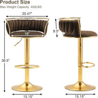 Velvet Swivel Bar Stools, Adjustable Counter Height Bar Chairs with Low Back & Footrest, Modern Gold Bar Stools for Kitchen Island, Bar Pub