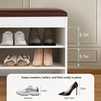 40.5 in Shoe Bench with Storage, Storage Bench, Padded Seat, White | Lift-top storage, 2-tier shoe storage, adjustable shelves, mirrored cabinet doors for entryway, mudroom, bedroom