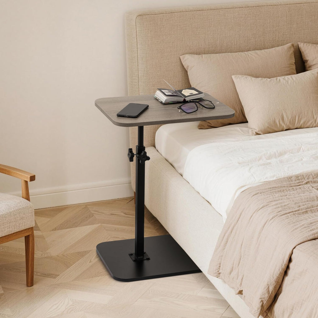 ZEAPTAC C-Shaped Side Table, 360° Swivel Height Adjustable, Lightweight Portable TV Tray Snack End Table for Couch Sofa Bed Small Spaces-Black Wood