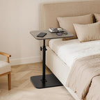 ZEAPTAC C-Shaped Side Table, 360° Swivel Height Adjustable, Lightweight Portable TV Tray Snack End Table for Couch Sofa Bed Small Spaces-Black Wood