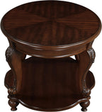 JIJIWANG Wood Round Sofa Table with Antique Carved Legs Oval End Table with Buttom Shelf for Small Space, Cherry