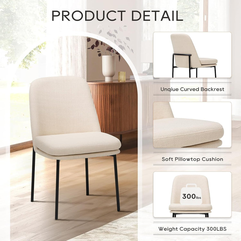 COLAMY Modern Dining Chairs Set of 4, Upholstered Dining Room Chairs Dinner Chair Kitchen Chairs with Curved Back and Metal Legs, Beige
