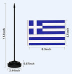 Greece Greek Deluxe Desk Flag Set, Small Mini Miniature Greece Greek Table Desktop Flags With Solid Pole, Black Base and Spear Top(2 Pack)