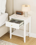 Fluted Nightstand, Farmhouse Night Stand with 1 Drawers, Mid Century Modern Side Accent Table,Bedside End Table for Bedroom, Living Room, White