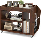 Giantex Rolling End Table with Storage, 3-Tier Side Table with Magazine Rack & Open Shelves, 4 Universal Wheels, Farmhouse Mobile Lateral Filing Cabinet for Study Living Room Bedroom