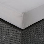 Hassyee PE Rattan Grey Patio Ottoman with Thick Cushions for Poolside, Lawn, Outdoor Square Foot Stool with Iron Frame for Living Room, Garden, Backyard, Classic Footrest