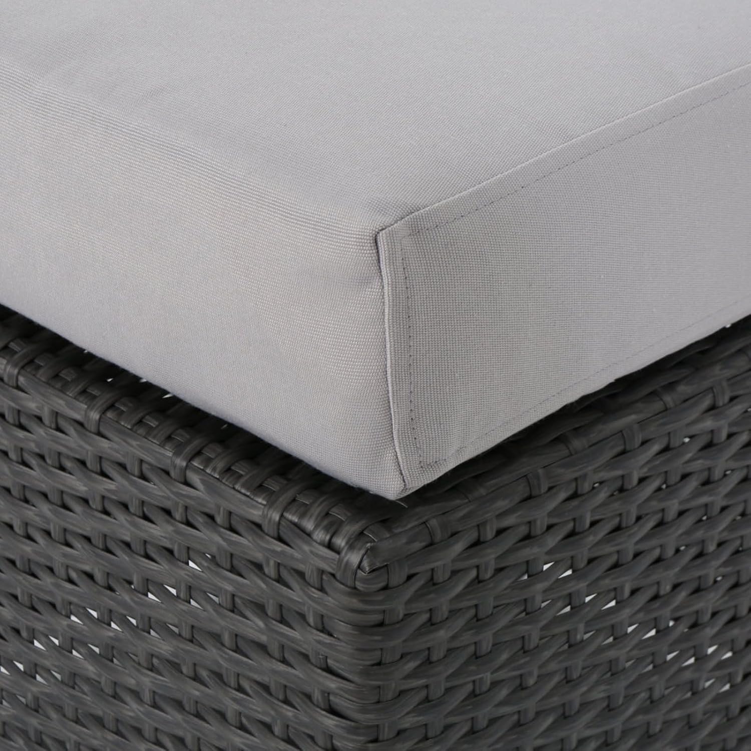 Hassyee PE Rattan Grey Patio Ottoman with Thick Cushions for Poolside, Lawn, Outdoor Square Foot Stool with Iron Frame for Living Room, Garden, Backyard, Classic Footrest