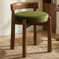 DUOMAY Velvet Vanity Stool with Low Back, Upholstered Round Makeup Stool, Cute Solid Wood Legs Footrest Ottoman for Bedroom, Dressing Table, Living Room (Green)