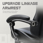 DUMOS Ergonomic Gaming Chair with Footrest, Home Office Desk Chair | PU Leather, Headrest, Linkage Armrests, Height Adjustable, 360 Swivel Reclining, Black Grey