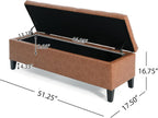 PU Storage Ottoman Bench - Leather Storage Bench End of Bed with Safety Hinges, Tufted Ottoman for Living, Dining Room, Entryway and Hallway, Brown
