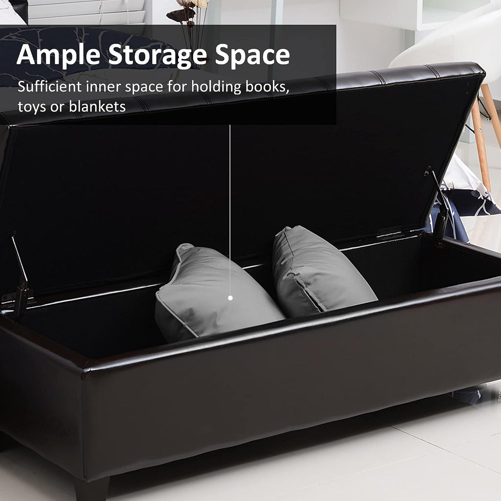 Versatile Storage Ottoman with Upholstered Soft-Touch Fabric Top and Sturdy Wood Frame for Living Room or Bedroom Use