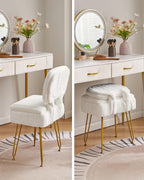 IBUYKE Vanity Stool with Storage, Folding Back Makeup Chair, White WBD030W | Rectangular Small 15.75" x 11.81" x 29.13" Velvet Cute Ottoman Stool Living Room Anti-Slip Feet