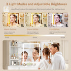 Quimoo Large Vanity Desk with LED Lighted Mirror & Power Outlet, Makeup Vanity Table with 7 Drawers,4 Shelves and 5 Hooks, White Vanity for Bedroom, Bathroom