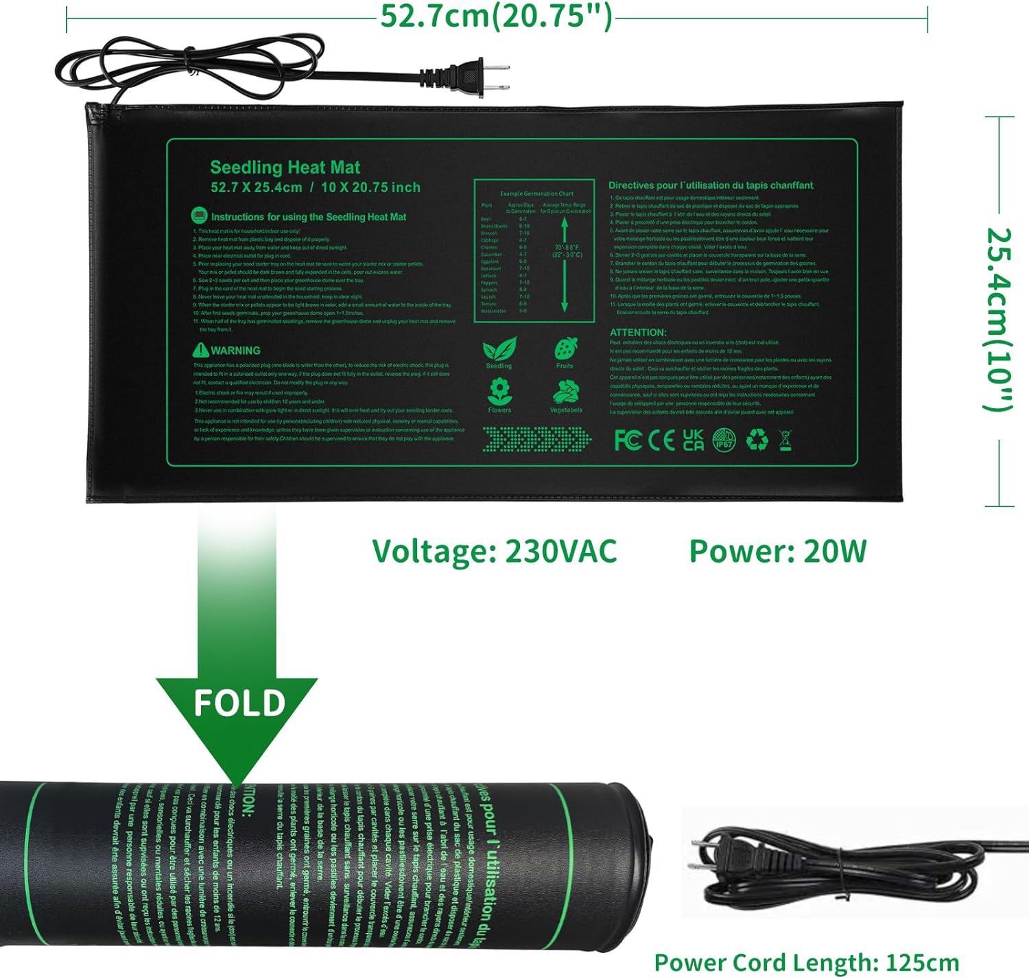 NAMOTEK Seedling Heat Mat, 10" x 20.75" Waterproof Plant Heating Mat, Warm Hydroponic Heating Pad for Indoor Home Gardening Seed Starter,Germination, Greenhouse