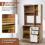 LOKO 71” Tall Kitchen Pantry Storage Cabinet, Freestanding Buffet Hutch with Doors, Adjustable Shelves, 3 Drawers and Microwave Stand, Kitchen Hutch for Dining Room, Living Room (White & Natural)