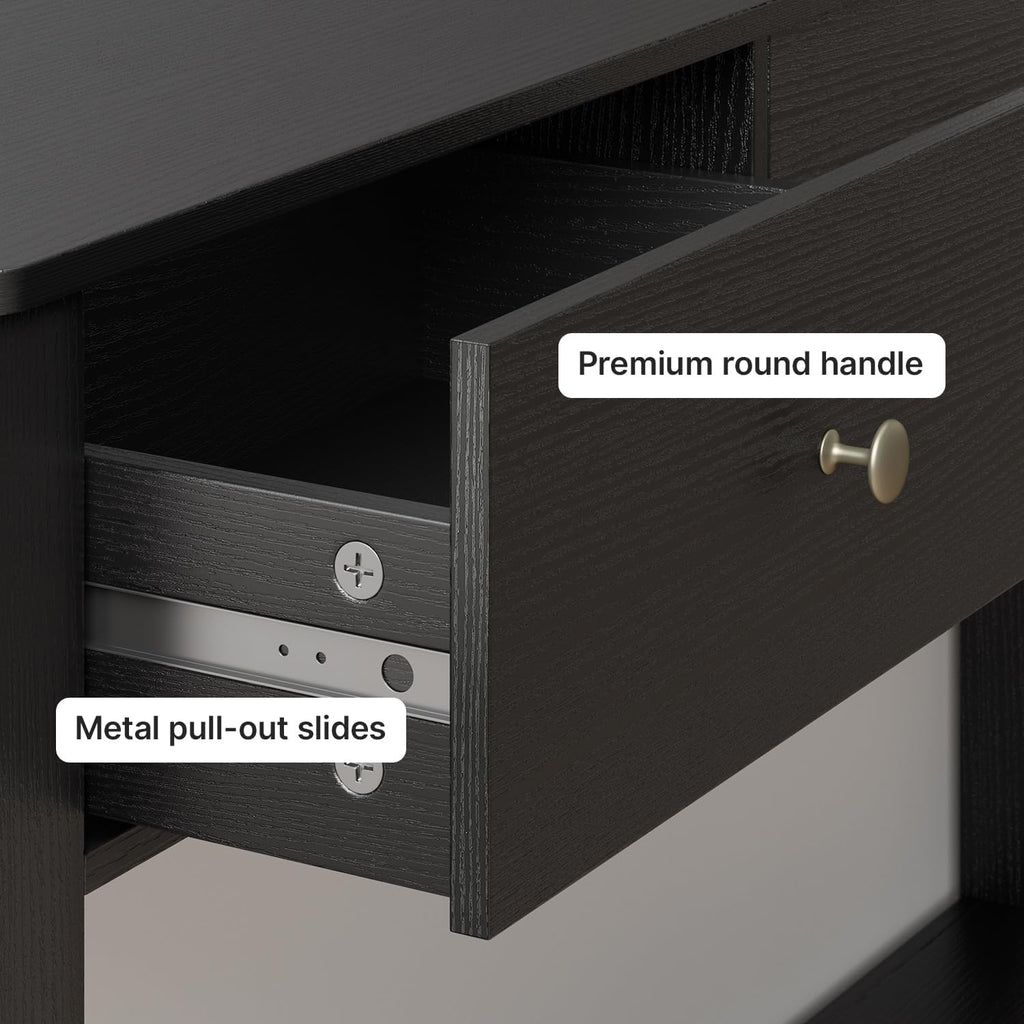Gizoon 3 Drawer Wooden Sofa Table with Open Shelf | Modern Accent Console Table with Large Storage Space, for Living Room, Front Hall, Entrance Hall, Study Room, Black