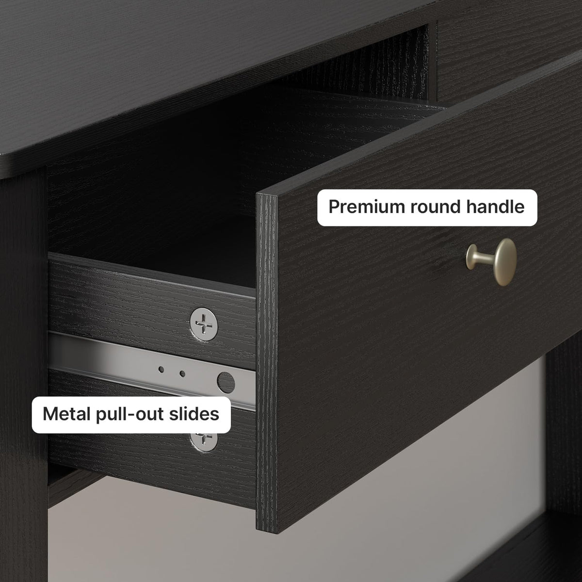 Gizoon 3 Drawer Wooden Sofa Table with Open Shelf | Modern Accent Console Table with Large Storage Space, for Living Room, Front Hall, Entrance Hall, Study Room, Black