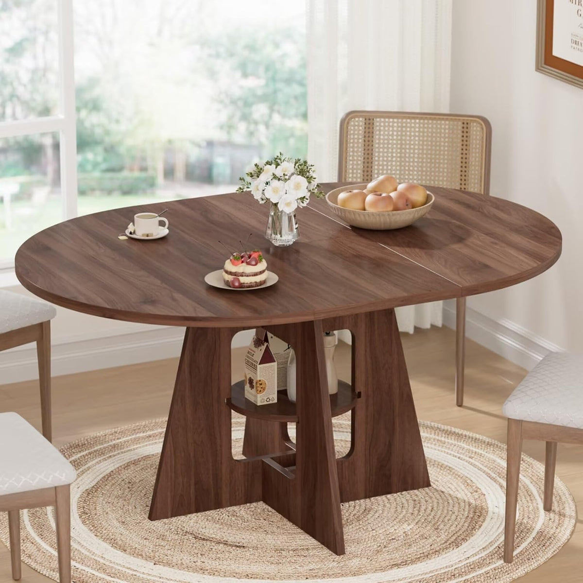 Extendable Round Dining Table for 4-8, 43.3in-59in Modern Kitchen Dining Table with Storage Shelf, Oval Dinner Table, Dining Room for Dining Living Room, Easy Assembly