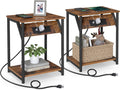 VASAGLE End Table with Charging Station, Set of 2, Small Side Tables