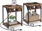 VASAGLE End Table with Charging Station, Set of 2, Small Side Tables