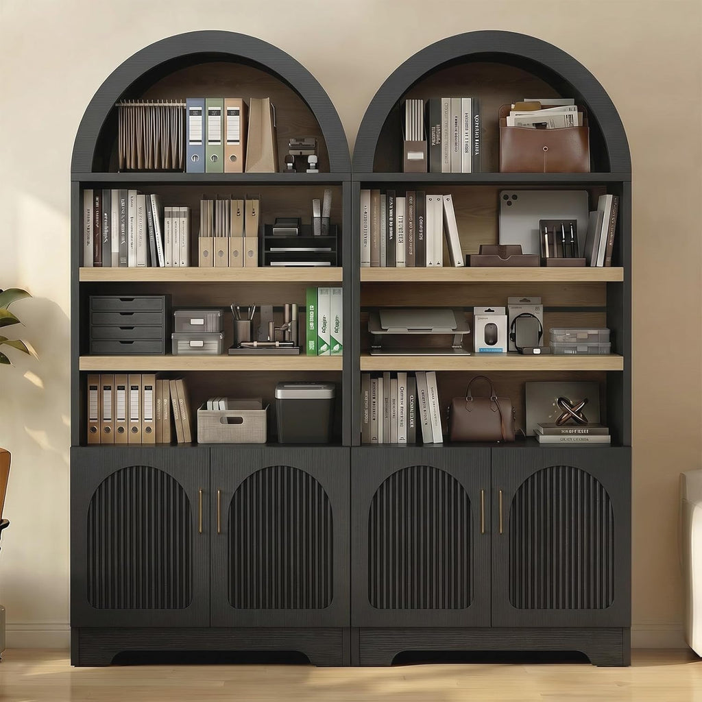 Bestier 71" Tall Arched Kitchen Pantry, Arched Cabinet with Doors, Modern Farmhouse Wood Kitchen Storage Cabinets with 3-Tier Adjustable Shelves, Cupboard for Living Room, Dining Room, Kitchen, Black