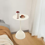 Small End Table, 15.75" Round Bedside Table with Industrial Iron Frame, Space-Saving Accent Table for Living Room & Bedroom, Fluted Circle Decorative Drink Martini Tables (Cream White)