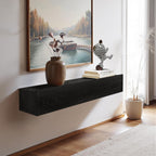 Floating Solid Wood Console Table, 32'' Wall Mounted Narrow Entryway Table with Storage Shelf, Modern Couch Shelves Small Entry Way Tables for Entryway, Front Hall, Hallway (Black)
