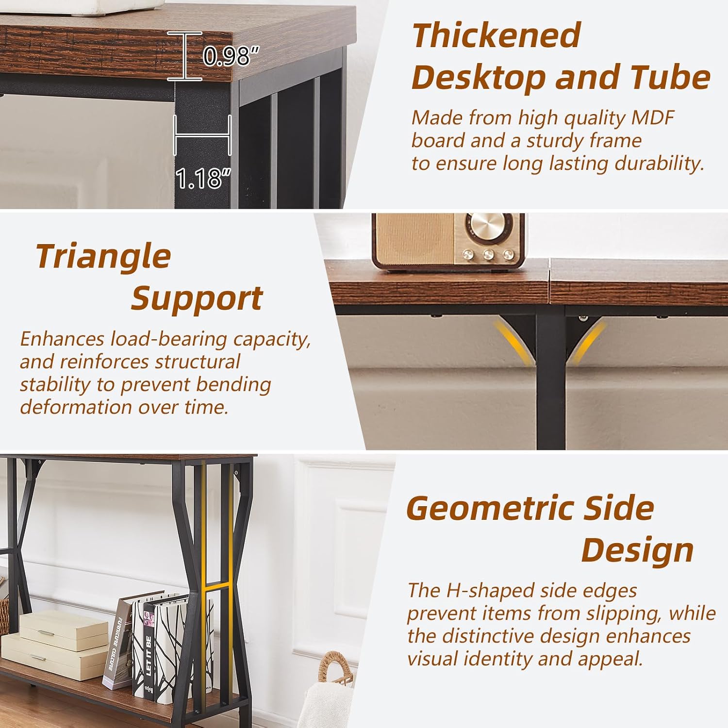 HOMISSUE Sofa Console Table, 70.9" Extra Long Sofa Table with 2-Tier Storage, Industrial Narrow Console Tables Behind Couch, Hallway Table for Entryway, Living Room, Rustic Brown