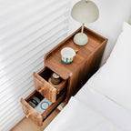 Narrow End Table Bedroom, Wooden Small 2 Drawer Nightstand, Thin Couch Side End Table, Skinny Bedside Table Small Spaces, Mid Century Modern Night Stand with Drawers (Walnut-1 pc)