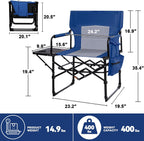 Romswi 2Pack Director Chairs for Outdoor, Folding Camping Chair, Compact Directors Chair Side Table and Side Bag, Heavy Duty Oversize Chair for Beach Fishing Picnic, Holds up to 400 lbs Blue