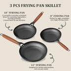 YUTANN Nonstick Frying Pan Set, 8" 10" 12" Ceramic Frying Pans, Pre-seasoned Cast Iron Pan Cookware Set with Removable Handle, Dishwasher Safe, Free of PFAS & PFOA, Compatible with All Stovetops