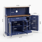Kitchen Pantry Cabinet with Drawer Storage, 48” Modern Farmhosue Kitchen Hutch with Glass Doors, Blue Storage Cabinet with Countertop and Adjustable Shelves for Dining Room, Living Room