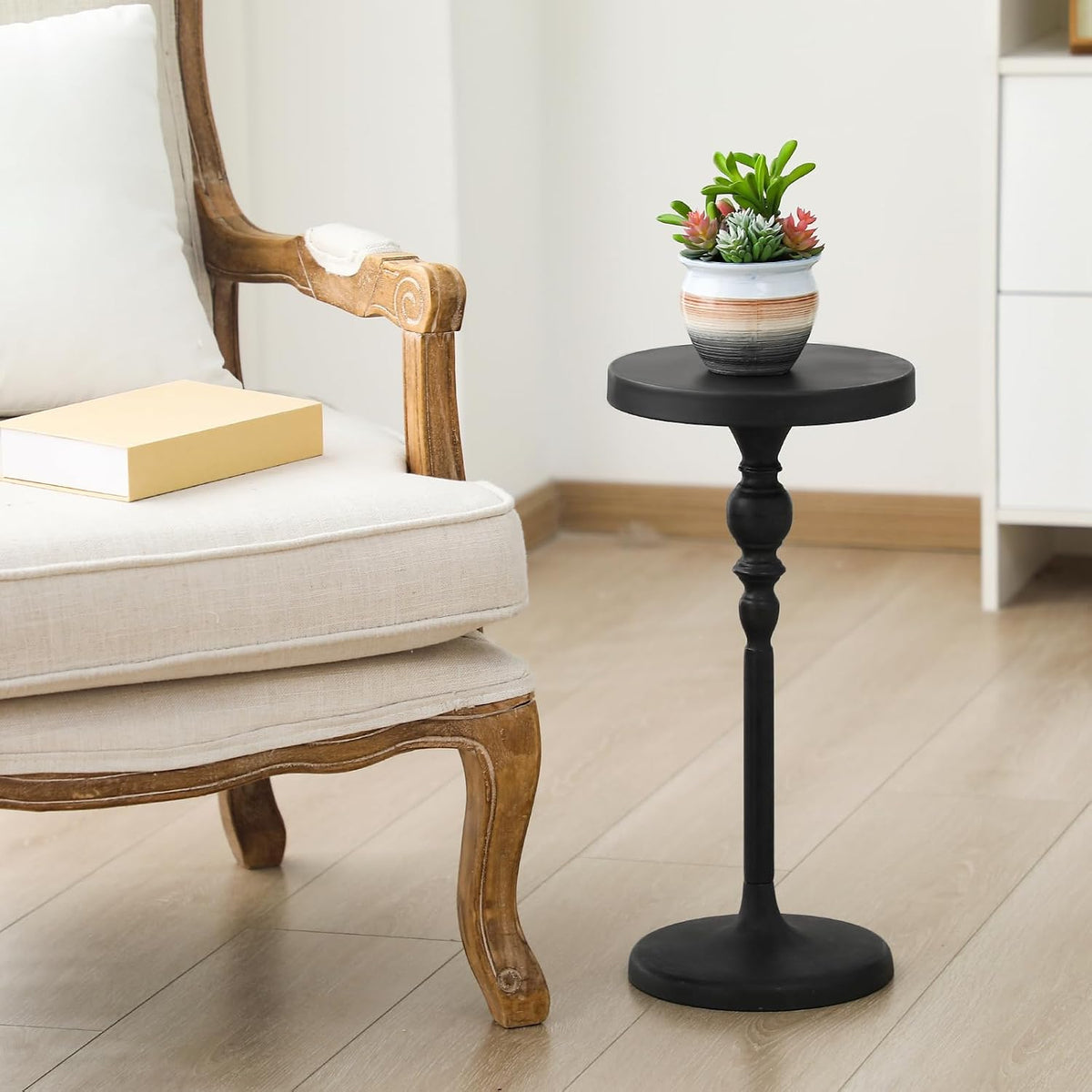 CroBlissful Black Metal Martini Table 9.5 x 9.5 x 20.5 Inches Round Drink Tables Decorative Pedestal Side Desk for Small Spaces Cocktail Drink Holder Stand Small End Shelf for Living Room Bedroom