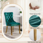 3-Piece Round Marble Dining Table Set for 4 with Velvet Chairs | Modern Faux Marble Kitchen Table with 4 Green Tufted Chairs,White Gold Dinner Tables Diamond Stainless Steel Pedestal Base
