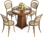 LITTLE TREE Solid Wood Round Dining Table, 31.5" Small Kitchen Table for 2, Modern Farmhouse Dinner Table for Dining Room, Kitchen, Living Room, Artistic Geometric Base, Table Only (Rustic Brown)