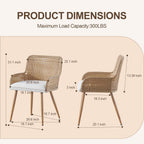 Rattan Dining Chairs Set of 2,Modern Dining Room Chairs with Upholstered Cushion and Metal Legs,Rattan Kitchen Chairs,Brown