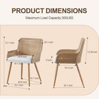 Rattan Dining Chairs Set of 4,Farmhouse PE Rattan Kitchen Chair with Upholstered Cushion and Metal Legs for Home,Kitchen,Brown