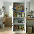 DIYART 71" Tall Kitchen Pantry Cabinet, Freestanding Food Storage Organizer with Doors & Adjustable Shelves, Large Utility Hutch Cupboard for Dining Room, Kitchen & Home Office, White