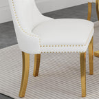 White Velvet Dining Chairs Set of 2, Mid Century Modern Kitchen & Dining Room Chairs, Fabric Tufted Dinning Chairs, Velvet Upholstered, Wing Back, Pull Ring, Stainless Steel Legs, Gold