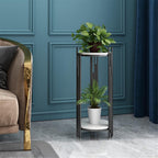 ELEFOCUS 2 Tier Marble Look Telephone Table Tall Slim Plant Stand & Round Side Table for Living Room Patio Decor (Size:33 * 33 * 50CM,Color:Gold)