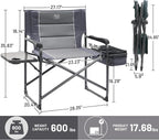 Timber Ridge XXL Oversized Directors Chair 600lbs - Heavy Duty Camping Chair with Cooler Bag & Table, Portable Folding Chair with Wide Seat for Tailgating, Patio, Outdoor - Grey