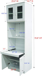 KB Designs - 71" Wood/Glass Kitchen Storage Pantry, Microwave Cabinet, White