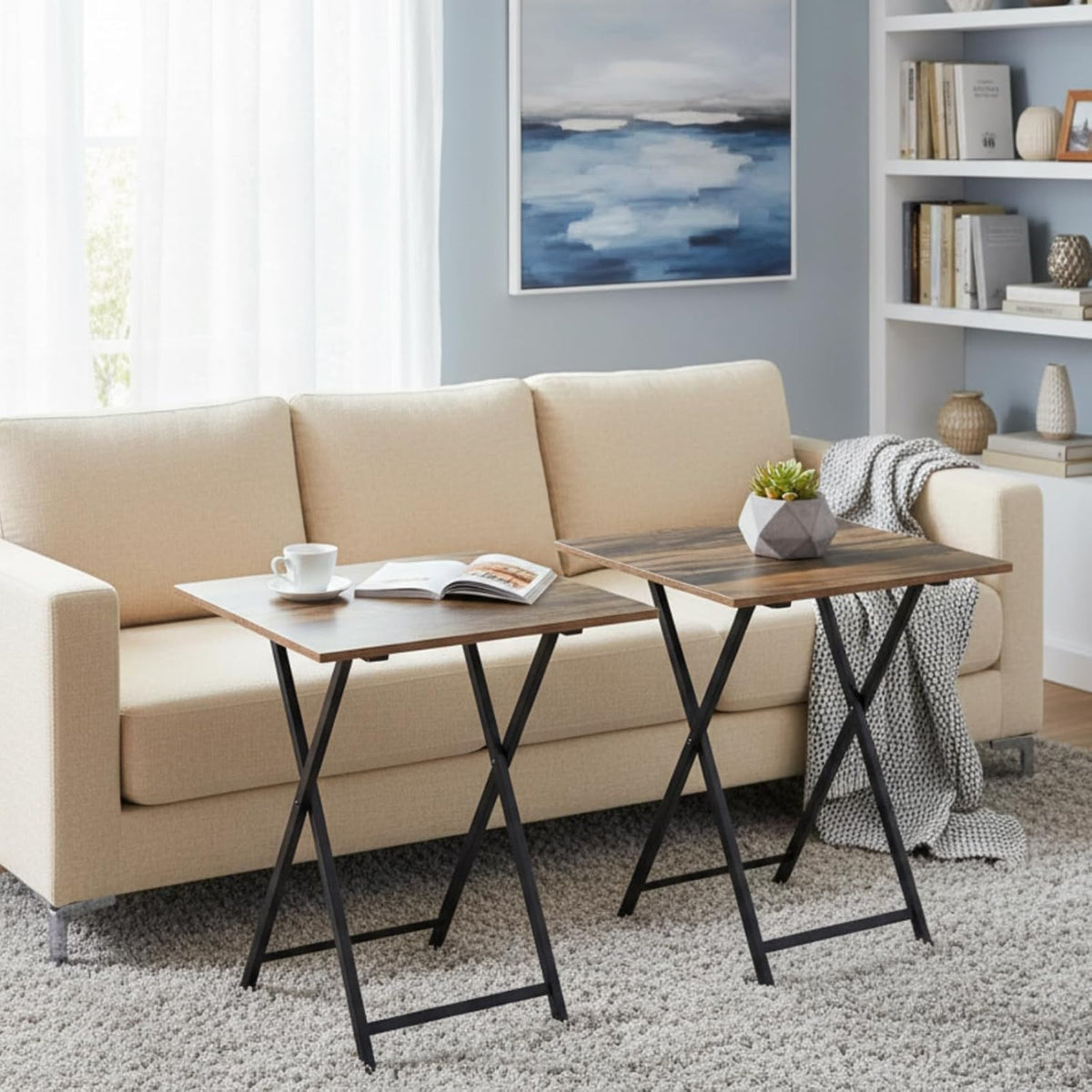 Folding TV Tray Table, Set of 2 Small Table, TV Dinner Table, Snack Tray Table Set, Portable Foldable Desk, Sofa Side Table, TV Tray Table for Couch, Living Room, Small Space